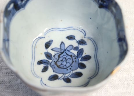 明治前期色絵柘榴と山水図角向付 ムシクイ