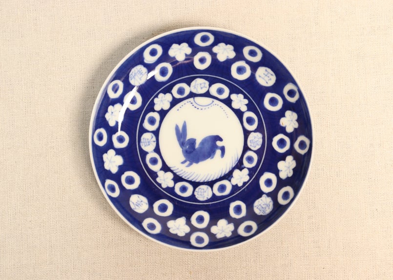 明治後期~大正染付兎と水玉図5寸皿 | 吉祥寺PukuPuku