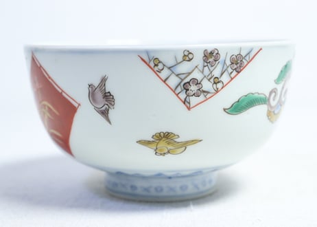 明治前期色絵麒麟に花鳥図蒸茶碗  フリモノ