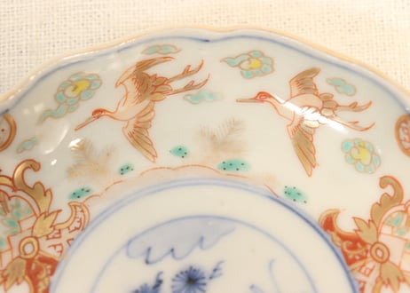 明治前期色絵松鶴図通り物小皿②　松薄め