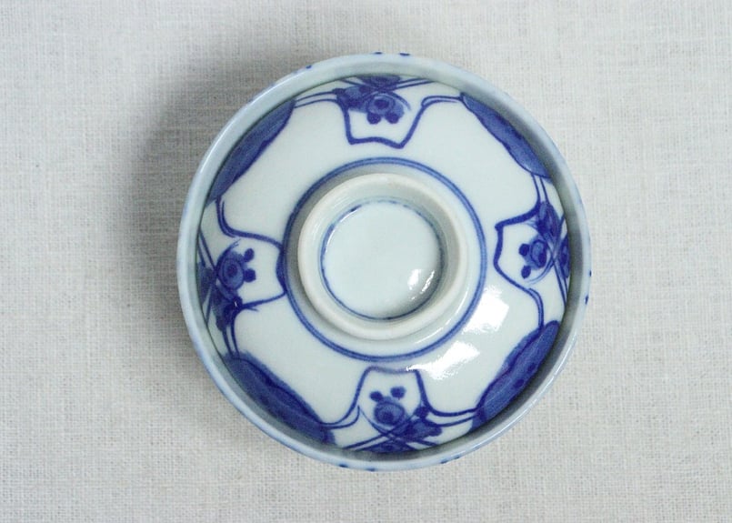 大正～昭和戦前染付四方に花図蓋茶椀 | 吉祥寺PukuPuku