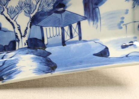 江戸幕末染付山水図長皿