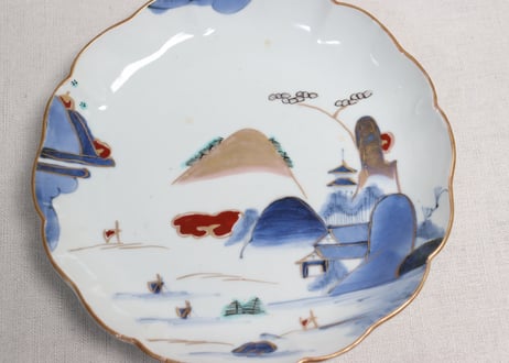 江戸後期色絵山水図7寸皿①