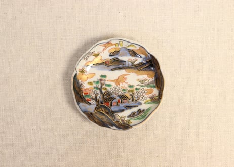 明治前期色絵山水図通り物豆皿