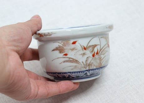 江戸中期赤絵金彩薊図大向付　高台ホツ