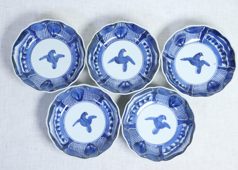 江戸幕末染付富士と鷹に茄子図なます皿 1客少甘手 5客組 | 吉祥寺PukuPuku