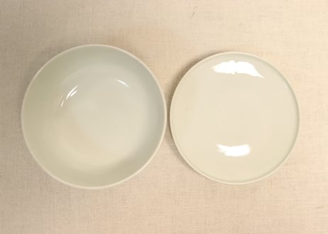 明治後期～大正源六製染付若松と唐草図通り物蒸茶碗