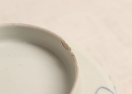 江戸幕末染付波に鶴図4,5寸台皿　ノミホツ,高台ホツ