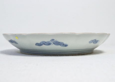 江戸中期色絵山水図7寸皿③　釉剥げ,ノミホツ