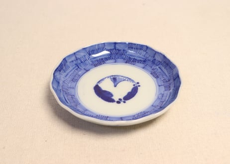 明治前期染付羽根市松図通り物小皿