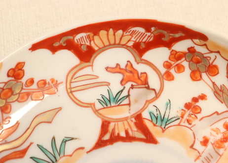 明治前期色絵梅に鶯図小皿