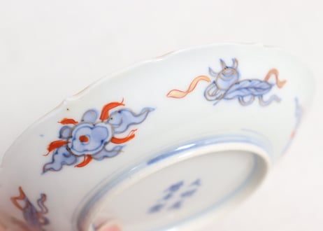 明治前期色絵龍と四君子図小皿
