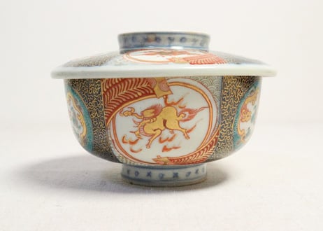明治前期色絵麒麟と龍図蒸茶碗