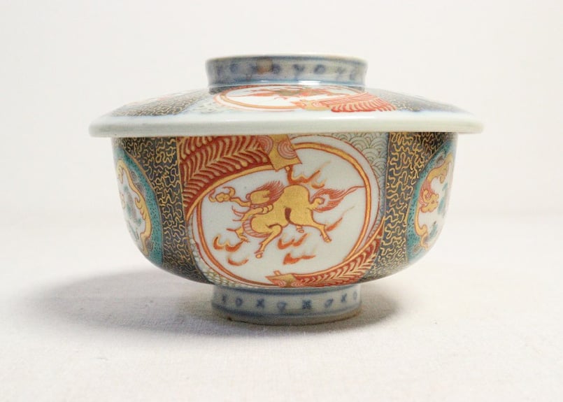 明治前期色絵麒麟と龍図蒸茶碗 | 吉祥寺PukuPuku