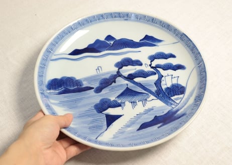 江戸幕末染付山水図尺皿