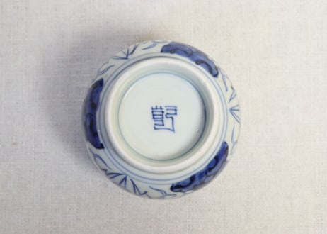 江戸幕末線描き三方に花図向付