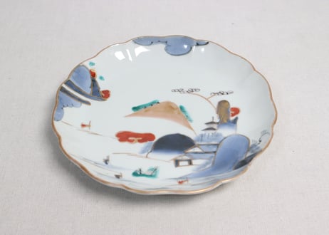 江戸後期色絵山水図7寸皿③裏柄有り
