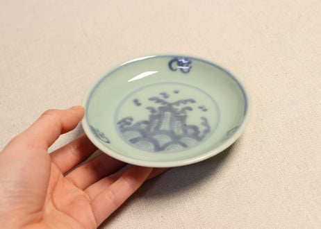 明治前期染付青磁波図小皿② ノミホツ