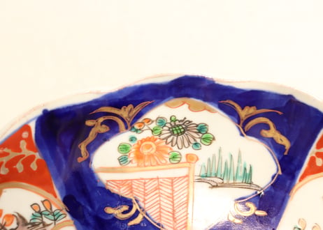 明治前期色絵山水と菊図7寸皿