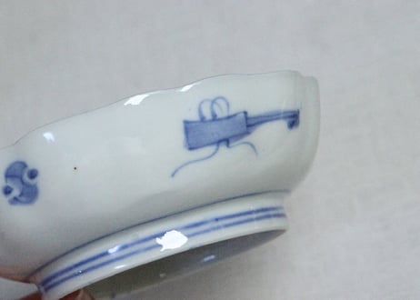 明治前期色絵山水風景と青海波図なます皿②かたつき