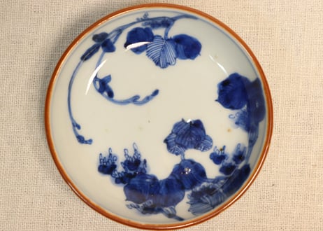 江戸幕末染付蔦花図小皿　高台ホツ