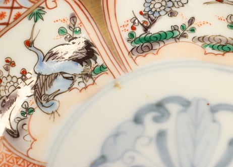 明治前期色絵松竹梅に鶴図通り物なます皿 フリモノ