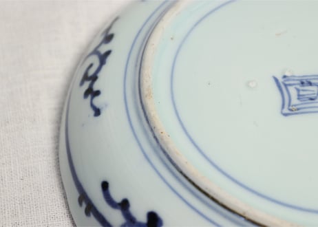 江戸中期染付流水に牡丹と障子図6.5寸皿 がたつき