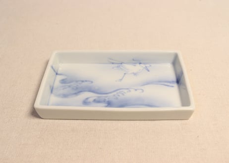 明治後期~大正染付波に鷺図縁立ち長角皿