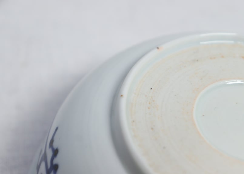 中国　染付菊紋鉢　送料込み0506 大正 染付8寸平皿 花鶴/24cm Plate/Flower & crane/1910~20's