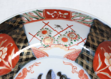 明治前期色絵桃と三方に菊図6寸鉢 五客組 1ヶニュウ