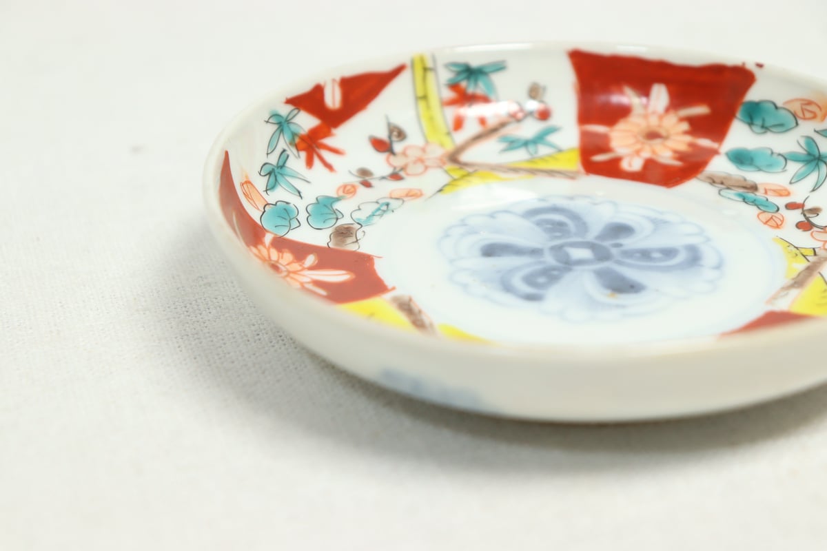 明治前期　色絵　鶴松竹梅蓋付鉢　大平　柘榴　赤絵　状態良し　直径27cm 明治前期色絵三方に松竹梅図小皿① | 吉祥寺PukuPuku