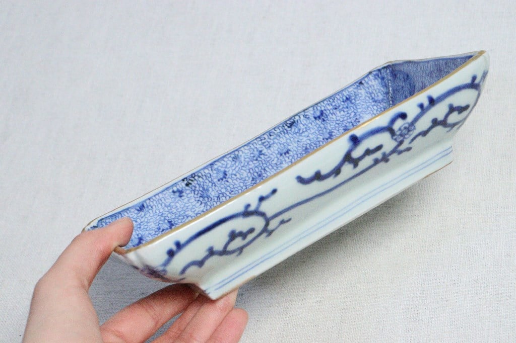 江戸後期染付総微塵唐草図長皿 少かたつき | 吉祥寺PukuPuku