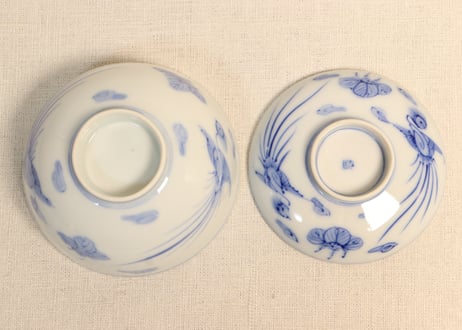 明治後期～大正染付鳳凰図飯茶碗