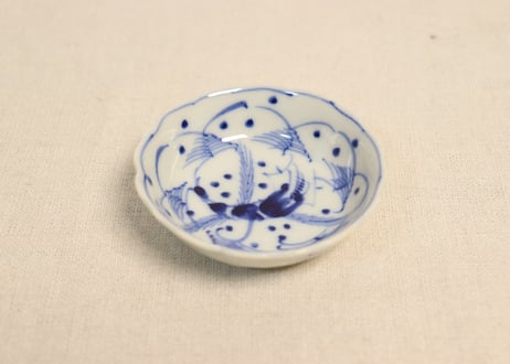 明治後期～大正染付川海老図深豆皿