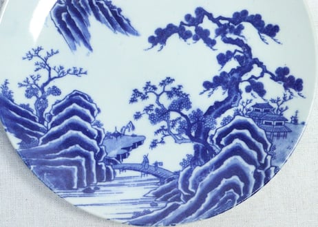 明治後期～大正銅判山水図8寸皿