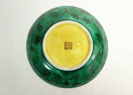 明治後期～大正九谷焼色絵波千鳥図5寸皿5客組　1客釉剥げ