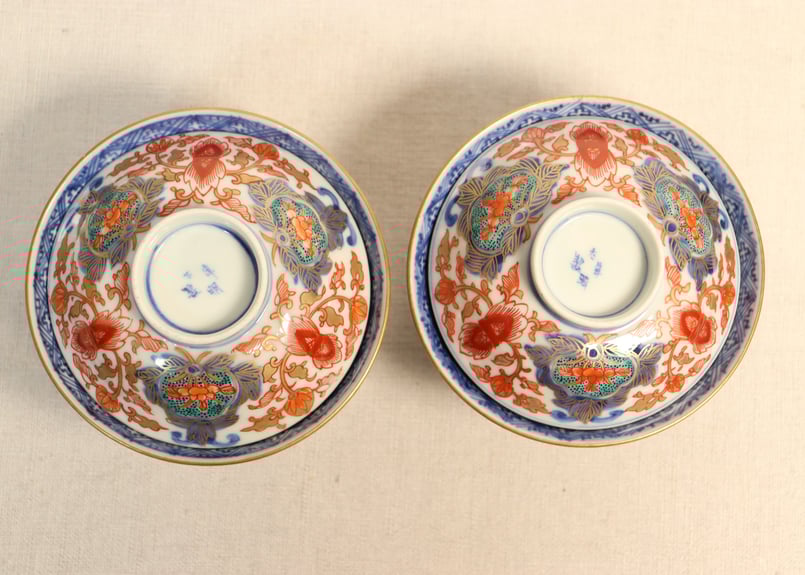 明治前期色絵三方に牡丹図蓋茶碗 | 吉祥寺PukuPuku