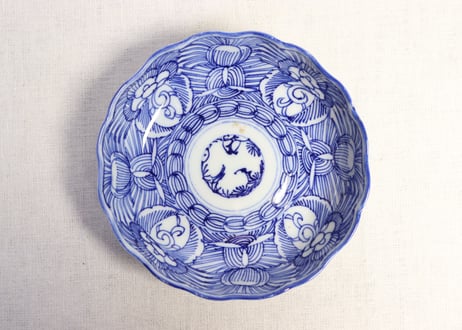 江戸幕末線描き花図なます皿③　フリモノ