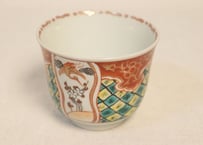 明治前期色絵三方に鶴と梅,見込みに兎図向付 ノミホツ