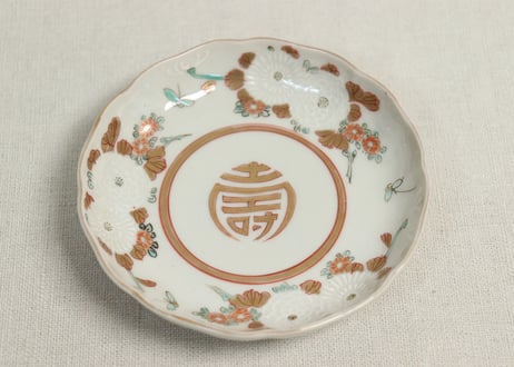 明治前期色絵三方菊図通り物小皿②ケムリ