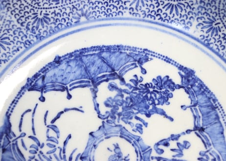 明治後期～大正紙刷洋傘と微塵唐草図5,5寸鉢