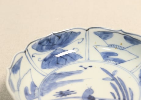 江戸後期染付鳥と花図なます皿