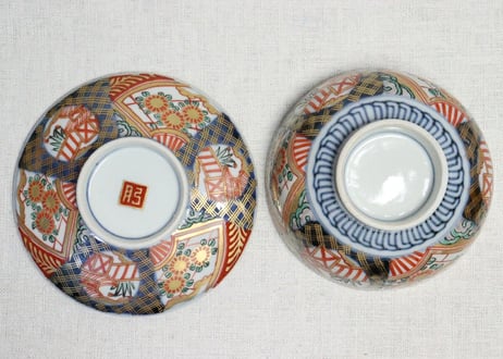 明治前期色絵扇面に菊図通り物蒸茶碗