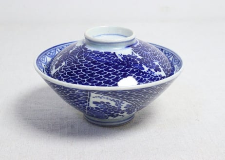 明治印判　鶴文様　飯茶碗型紙刷り　骨董　うぶ　ベロ藍 数と骨董】印判波千鳥文小皿（その1）d13.2cm Inban Blue and