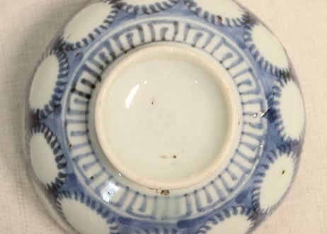 江戸中期染付雪輪図飯茶碗 窯傷,あたり傷,少甘手
