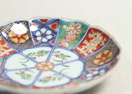 明治前期大聖寺焼色絵十二方花図小皿　5客組