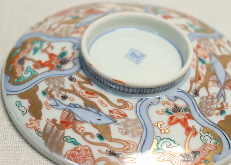 明治前期色絵三方鮎図蒸茶碗