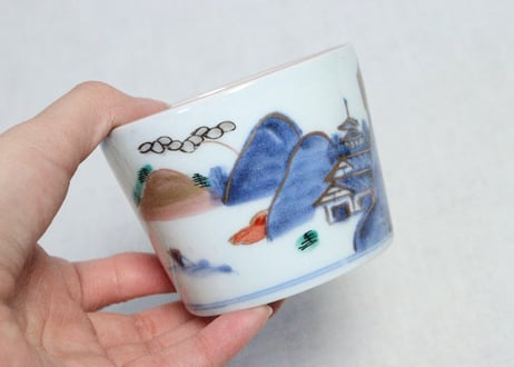 江戸中期色絵山水図猪口