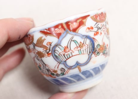 明治前期色絵梅に鶯と菖蒲図通り物小向付