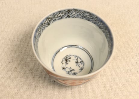 江戸後期色絵三方に青海波図向付② 高台小ニュウ